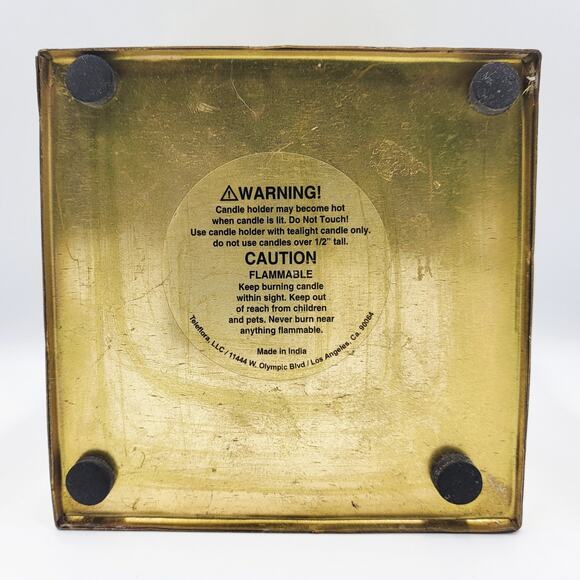 Vtg Teleflora Gold-Tone Brass Reticulated Cube Decorative Cutout Candle Holder - Picture 3 of 4